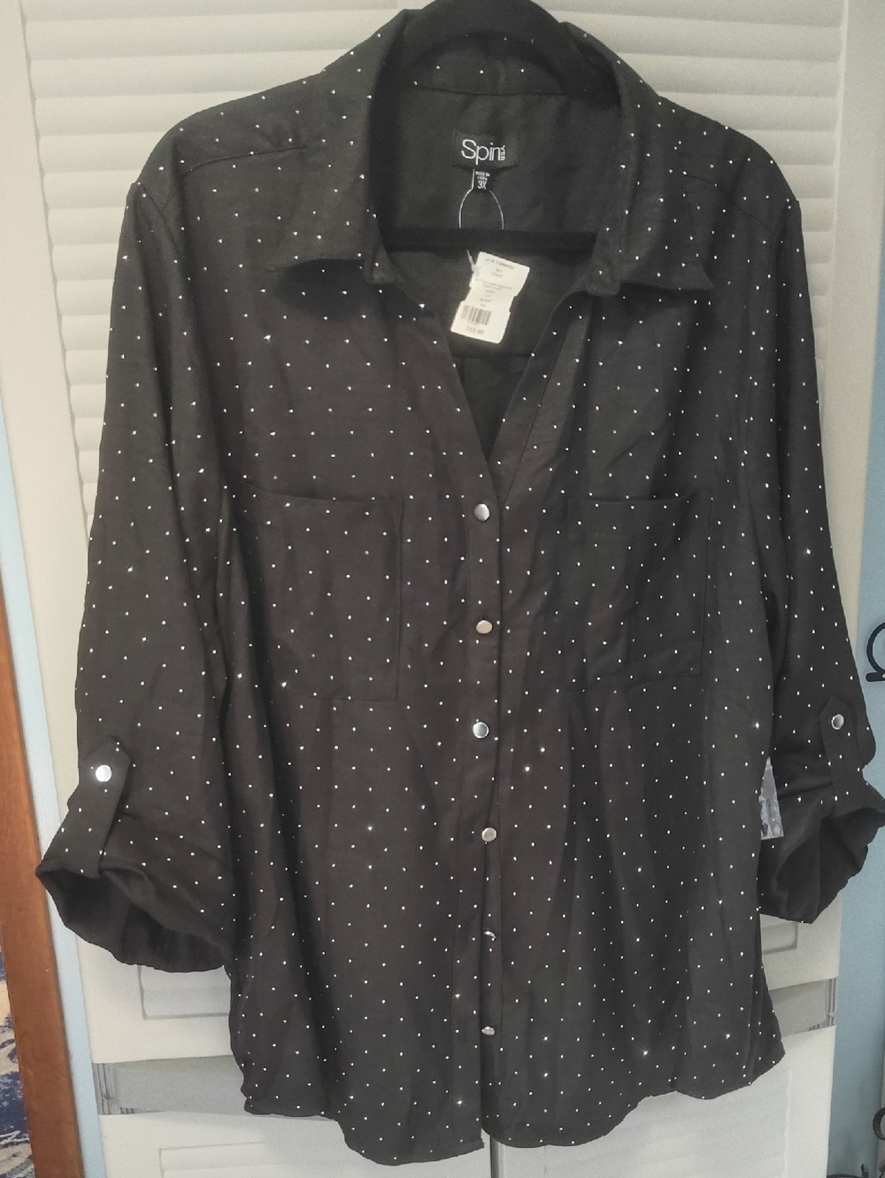 Spin USA Black Button-Down Shirt with Bling Dots 3X NWT